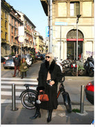 ACSENSE STUDIO Faux Suede Jacket with Faux Fur Collar in Black - On Model