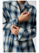 Simple Project Ombr Check Flannel Shirt in Sky Blue - On Male Model