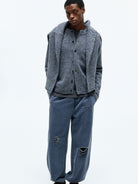 NANS Melange Merino Wool Cardigan in Denim - On Model