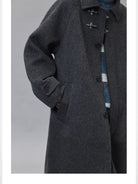 NANS Metal Buckle Wool Balmacaan in Gray - On Model