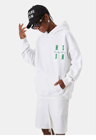 MEDM Embroidered Logo Hoodie in White - On Male Model