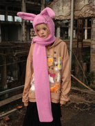 CFIERCE Plush Bunny Scarf Hat in Pink - Lifestyle