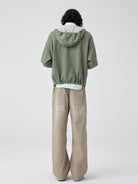 Simple Project Wrap Front Cotton Hoodie in Olive - On Model