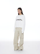 THELIGHT OFFICIAL Dachshund Print Fleece Sweatshirt in White - On Model