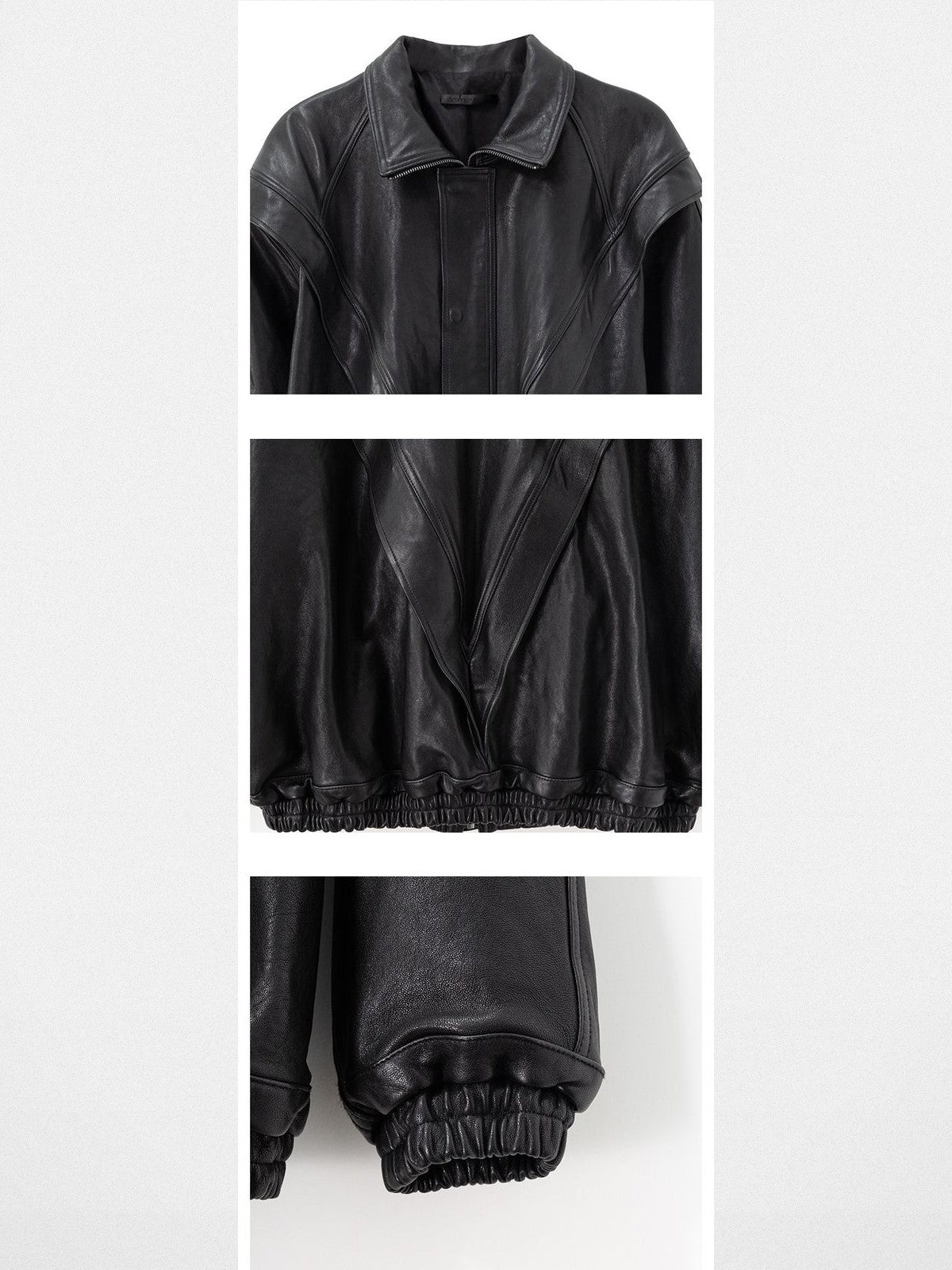 ACSENSE STUDIO Triangle Cut Sheepskin Jacket in Black - Detail