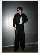 RARELY ALIKE Zip Front Bomber Jacket in Black - On Model