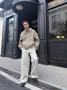 TRIANGLE PROJECT Double Faced Wool Cashmere Hoodie in Oatmeal - On Model