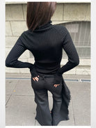 RARELY ALIKE Zip Up High Neck Wool Knit in Black - Lifestyle