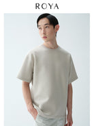 ROYA Modal Wool Blend Air Layer Tee in Beige - On Model