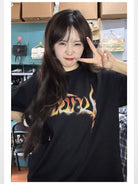 LOSTCTRL Flame Logo Heavy Cotton T Shirt in Black - On Model