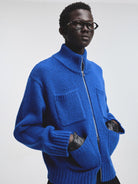 NANS Heavyweight Alpaca Blend Zip Cardigan in Blue - On Model