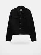 MASONPRINCE Embroidered Short Denim Jacket in Black #color_black