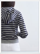 RARELY ALIKE Striped Cotton Cropped Hoodie in Navy - On Model