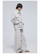 Simple Project Washed Four Pocket Denim Jacket in White - On Male Model