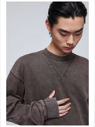 Simple Project Faded V Insert Sweatshirt in Beige - On Model