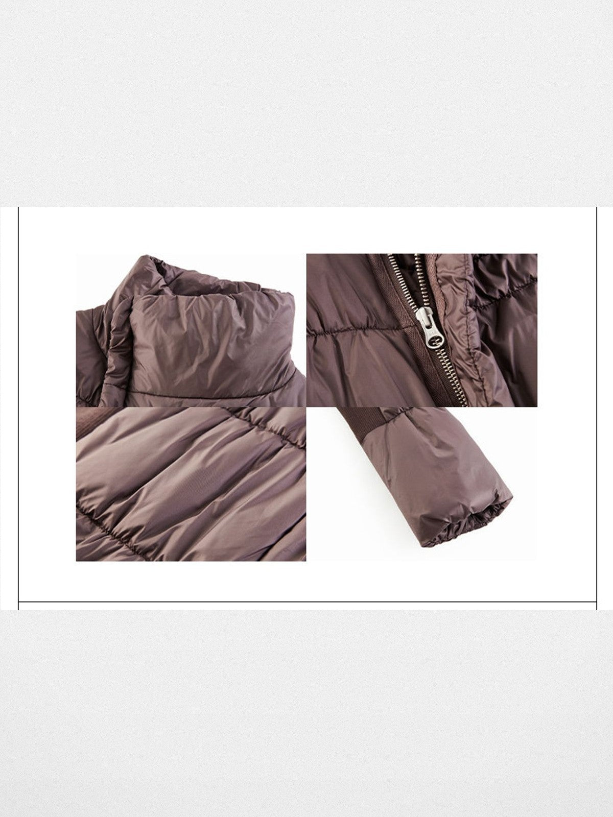 RARELY ALIKE Asymmetric Quilted Puffer Jacket in Brown - Detail