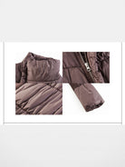 RARELY ALIKE Asymmetric Quilted Puffer Jacket in Brown - Detail