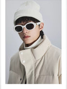 NANS Corduroy Down Puffer Jacket in White - On Model