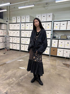 NeverSeez Linen Cotton Plaid Zip Jacket in Gray - On Female Model