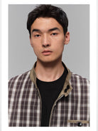 NANS Menswear Reversible Plaid Harrington Jacket in Beige - On Model