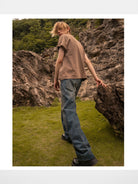 Roolrren Homme Heavyweight Vintage Wash Jeans in Blue - On Model