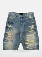 UNKNOWNWORLD Heavyweight Distressed Wide Leg Jeans in Blue