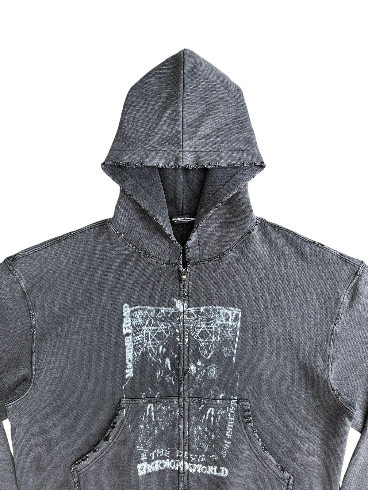 UNKNOWNWORLD Distressed Mechanical Print Hoodie in Black