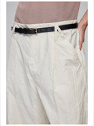 Simple Project Crinkled Straight Leg Trousers in White - On Female Model
