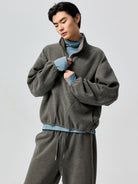 Simple Project Cloud Feel Half Zip Sweatshirt in Olive - On Model