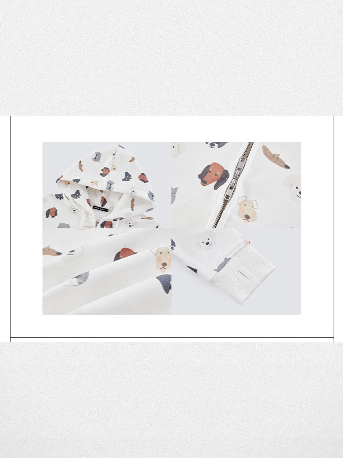 RARELY ALIKE Cat Dog Print Cropped Zip Hoodie in White - Detail