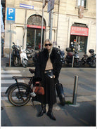 ACSENSE STUDIO Faux Suede Jacket with Faux Fur Collar in Black - On Model