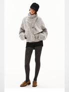 PUKI Scarf Collar Wool Tweed Jacket in Gray - On Model