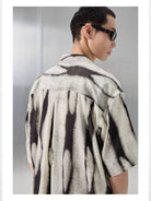 NANS Ink Splash Print Cuban Collar Shirt in Black - On Model