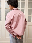 Retro 21 Pink Beige Double Zip Cotton Shirt in Off-White - On Model