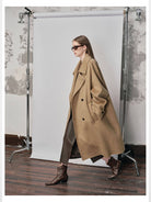 Nans Handmade Double Faced Wool Coat in Beige - On Female Model