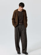 Simple Project Brushed Wool Blend Cardigan in Brown - On Model