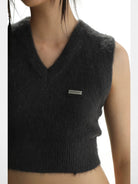 MASONPRINCE Mohair Blend V Neck Vest in Black - On Model