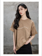 NANS Heavyweight Washed Graphic Tee in Beige - On Female Model