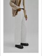 NANS 12oz Plaid Patchwork Straight Jeans in White - On Male Model