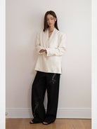 THELIGHT OFFICIAL Rhinestone Starfish Linen Blend Blazer in Apricot - On Model