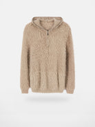 Y OFFICIAL Faux Mink Half Zip Hoodie in Beige