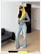 RARELY ALIKE Mock Layered Asymmetric Hoodie in Gray - On Model