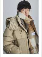 NANS Detachable Hood Crinkled Down Puffer in Beige - On Model