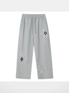 MEDM Leopard Patch Straight Leg Pants in Gray