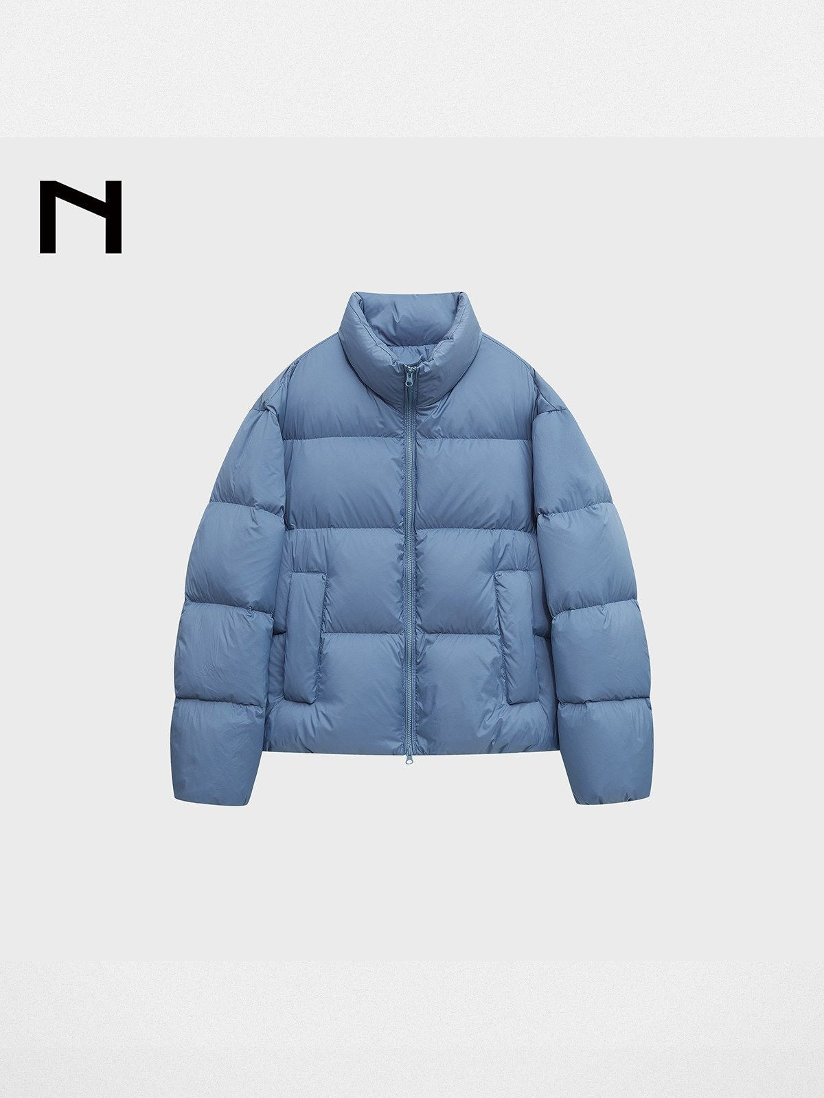 NANS 90 White Duck Down Crinkle Puffer in Sky Blue