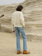 Retro 21 Washed Ice Blue Flared Jeans in Blue - On Female Model