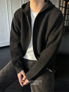 Roolrren Homme Wool Cashmere Zip Up Hoodie in Black - On Model