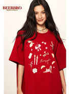 BeerBro Retro Graphic Print T Shirt in Red - On Model