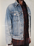 UNKNOWNWORLD Heavy Distressed Denim Jacket in Blue - On Model