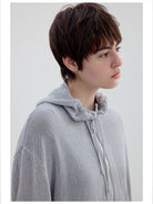 Simple Project Washi Paper Yarn Zip Hoodie in Gray - On Female Model